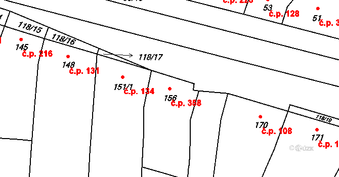 Moravský Žižkov 358 na parcele st. 156 v KÚ Moravský Žižkov, Katastrální mapa