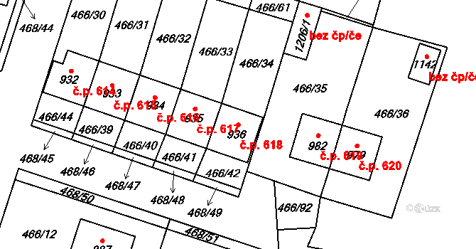 Chotěšov 618 na parcele st. 936 v KÚ Chotěšov, Katastrální mapa