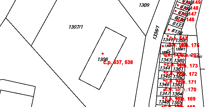 Konice 537,538 na parcele st. 1306 v KÚ Konice, Katastrální mapa