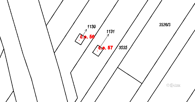 Šakvice 57 na parcele st. 1131 v KÚ Šakvice, Katastrální mapa
