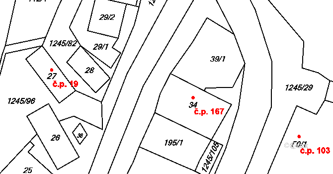 Otinoves 167 na parcele st. 34 v KÚ Otinoves, Katastrální mapa