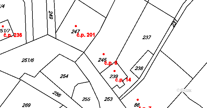Přerov XII-Žeravice 8, Přerov na parcele st. 245 v KÚ Žeravice, Katastrální mapa