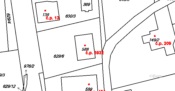 Kokonín 3932, Jablonec nad Nisou na parcele st. 588 v KÚ Kokonín, Katastrální mapa