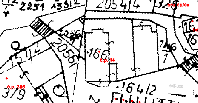 Verneřice 14 na parcele st. 166 v KÚ Verneřice, Katastrální mapa