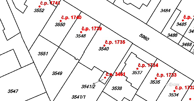 Jihlava 1735 na parcele st. 3540 v KÚ Jihlava, Katastrální mapa