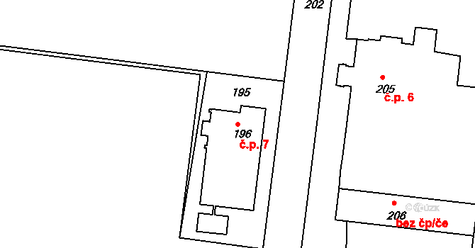 Staré Město 7, Třinec na parcele st. 196 v KÚ Třinec, Katastrální mapa