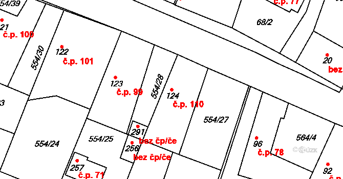 Bašť 110 na parcele st. 124 v KÚ Bašť, Katastrální mapa