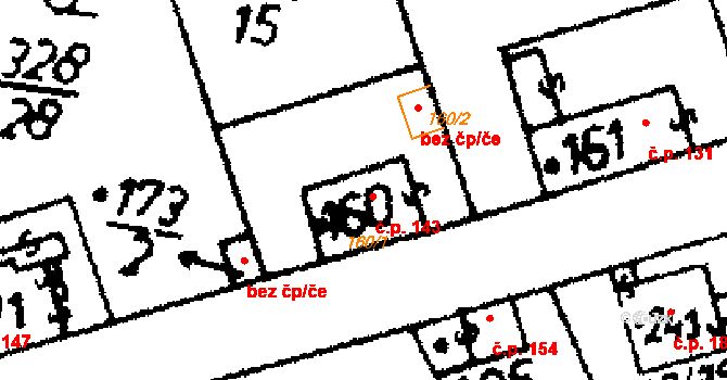 Klobuky 143 na parcele st. 160/1 v KÚ Klobuky, Katastrální mapa