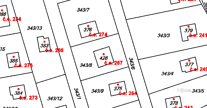 Hostěradice 267, Kamenný Přívoz na parcele st. 426 v KÚ Hostěradice, Katastrální mapa