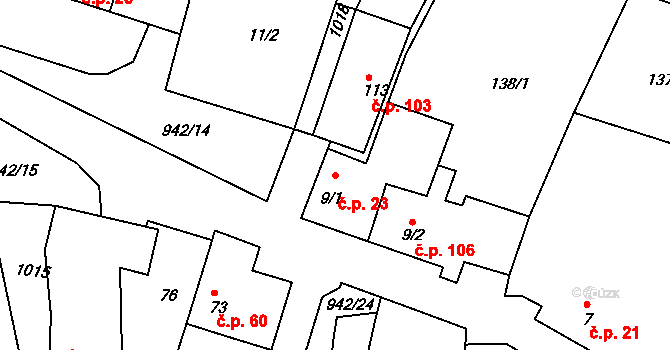 Družec 23 na parcele st. 9/1 v KÚ Družec, Katastrální mapa