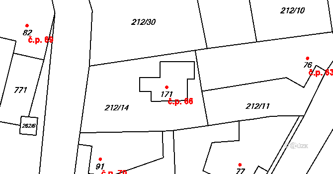 Obora 66, Doksy na parcele st. 171 v KÚ Obora v Podbezdězí, Katastrální mapa