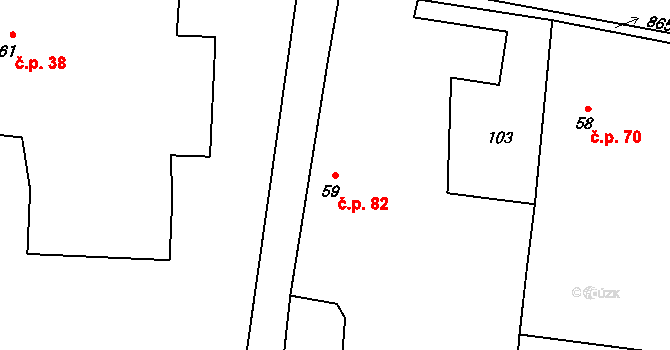 Ostřešany 82 na parcele st. 59 v KÚ Ostřešany, Katastrální mapa