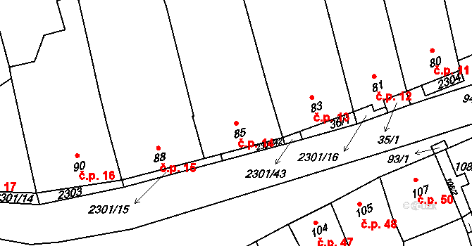 Násedlovice 14 na parcele st. 85 v KÚ Násedlovice, Katastrální mapa