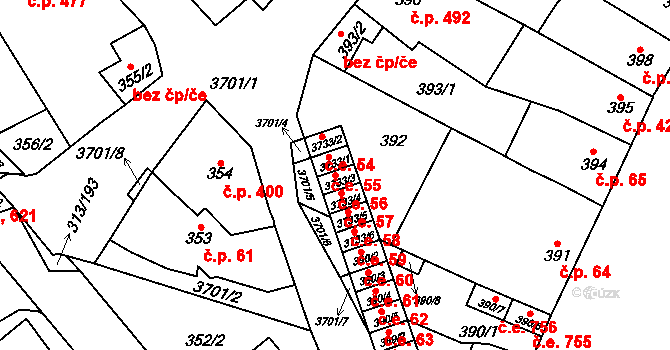 Vyškov-Předměstí 56, Vyškov na parcele st. 3733/3 v KÚ Vyškov, Katastrální mapa