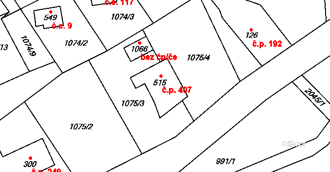 Metylovice 407 na parcele st. 515 v KÚ Metylovice, Katastrální mapa