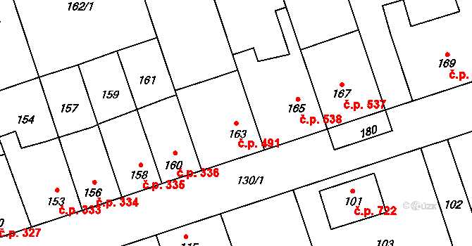 Libušín 491 na parcele st. 163 v KÚ Libušín, Katastrální mapa