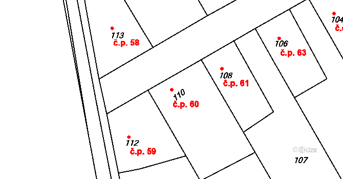 Skramníky 60, Klučov na parcele st. 110 v KÚ Skramníky, Katastrální mapa
