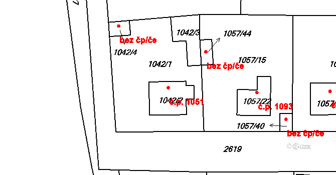 Stará Boleslav 1051, Brandýs nad Labem-Stará Boleslav na parcele st. 1042/2 v KÚ Stará Boleslav, Katastrální mapa