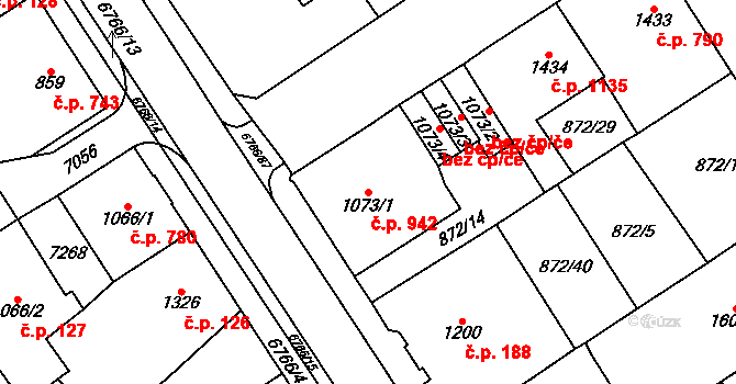 Kraslice 942 na parcele st. 1073/1 v KÚ Kraslice, Katastrální mapa