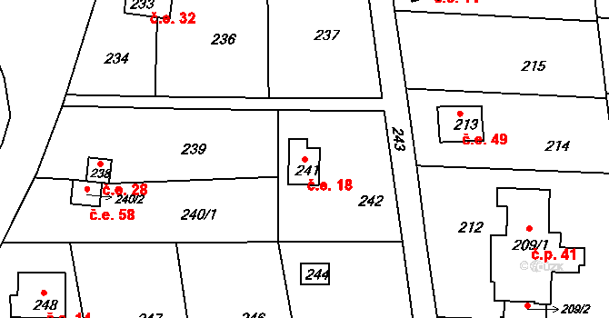 Hořice 18, Blansko na parcele st. 241 v KÚ Hořice u Blanska, Katastrální mapa