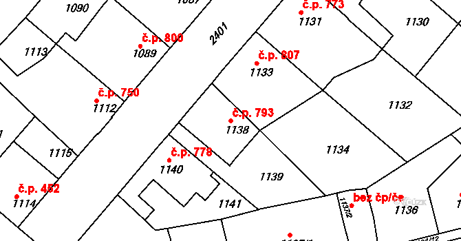 Mnichovo Hradiště 793 na parcele st. 1138 v KÚ Mnichovo Hradiště, Katastrální mapa