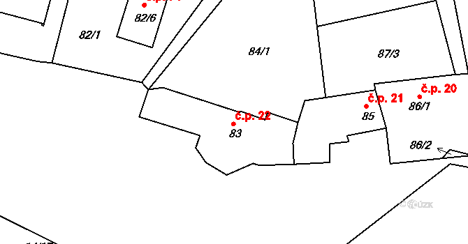 Vítkov 22, Tachov na parcele st. 83 v KÚ Vítkov u Tachova, Katastrální mapa