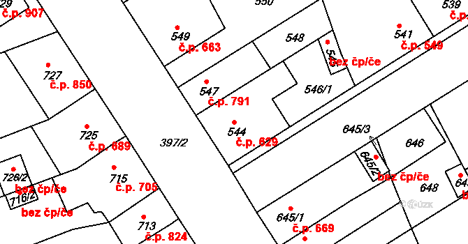 Hulín 629 na parcele st. 544 v KÚ Hulín, Katastrální mapa