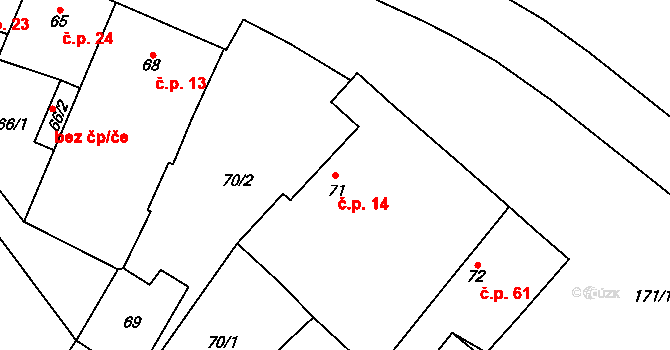 Břuchotín 14, Křelov-Břuchotín na parcele st. 71 v KÚ Břuchotín, Katastrální mapa