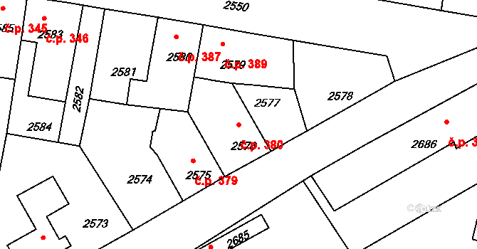 Mimoň I 380, Mimoň na parcele st. 2576 v KÚ Mimoň, Katastrální mapa