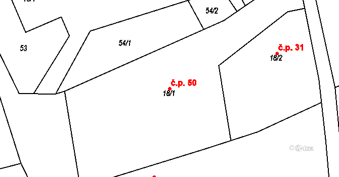 Markvartice 50 na parcele st. 18/1 v KÚ Markvartice u Sobotky, Katastrální mapa
