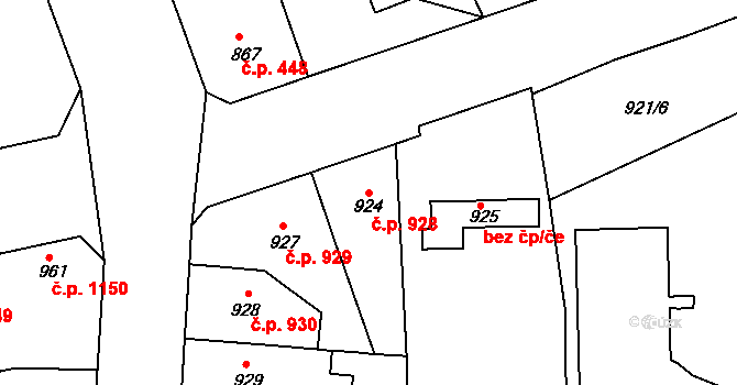Roudnice nad Labem 928 na parcele st. 924 v KÚ Roudnice nad Labem, Katastrální mapa