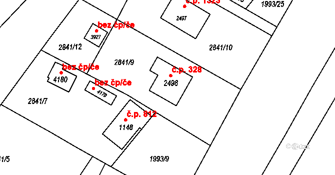 Rožnov pod Radhoštěm 328 na parcele st. 2498 v KÚ Rožnov pod Radhoštěm, Katastrální mapa