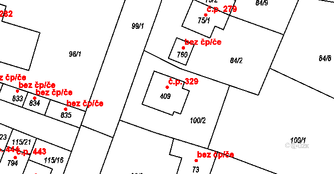 Chýnov 329 na parcele st. 409 v KÚ Chýnov u Tábora, Katastrální mapa
