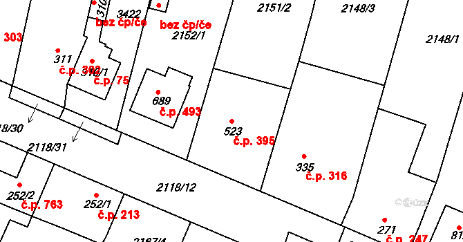 Zliv 395 na parcele st. 523 v KÚ Zliv u Českých Budějovic, Katastrální mapa