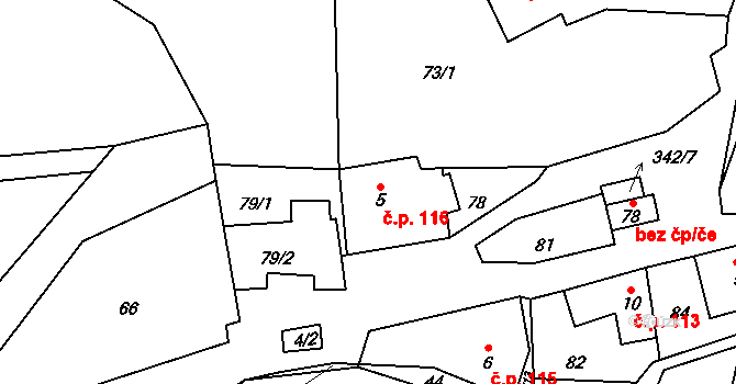 Rozhraní 116 na parcele st. 5 v KÚ Bradlné, Katastrální mapa