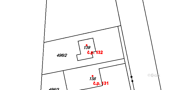 Přední Lhota 132, Poděbrady na parcele st. 139 v KÚ Přední Lhota u Poděbrad, Katastrální mapa