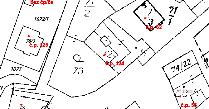 Chvalovice 124 na parcele st. 72 v KÚ Chvalovice, Katastrální mapa