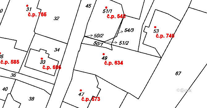 Smržovka 634 na parcele st. 49 v KÚ Smržovka, Katastrální mapa