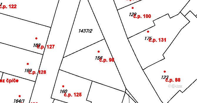 Očihov 98 na parcele st. 156/1 v KÚ Očihov, Katastrální mapa