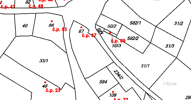 Vinařice 67 na parcele st. 87 v KÚ Vinařice u Loun, Katastrální mapa