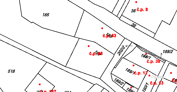 Šebrov 46, Šebrov-Kateřina na parcele st. 187 v KÚ Šebrov, Katastrální mapa