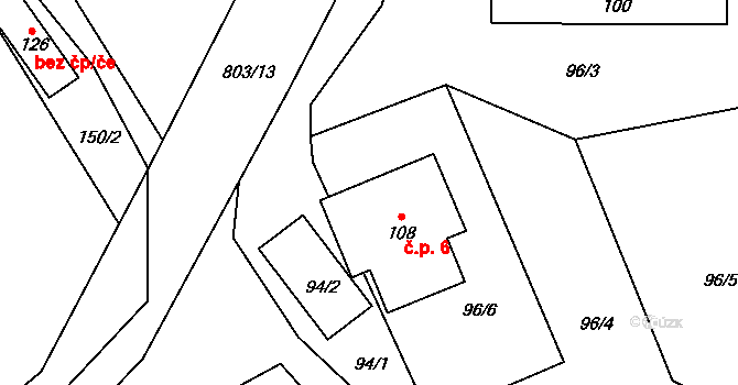 Chvojnov 6, Pelhřimov na parcele st. 108 v KÚ Chvojnov, Katastrální mapa
