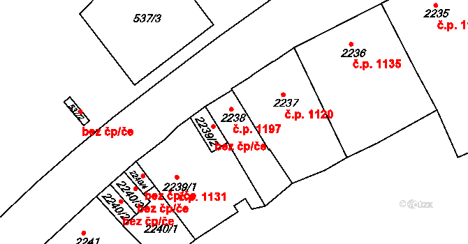 Teplice 1197 na parcele st. 2238 v KÚ Teplice, Katastrální mapa