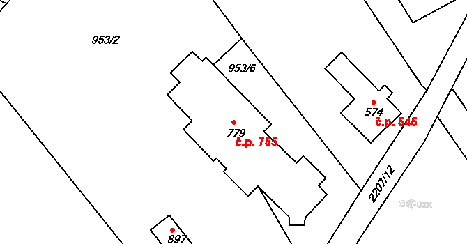 Bublava 755 na parcele st. 779 v KÚ Bublava, Katastrální mapa