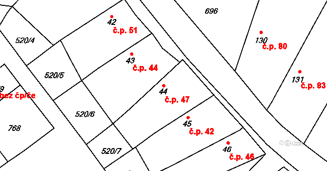 Struhy 47, Čachovice na parcele st. 44 v KÚ Struhy, Katastrální mapa