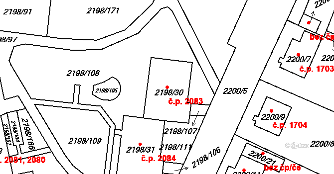 Horní Počernice 2083, Praha na parcele st. 2198/30 v KÚ Horní Počernice, Katastrální mapa