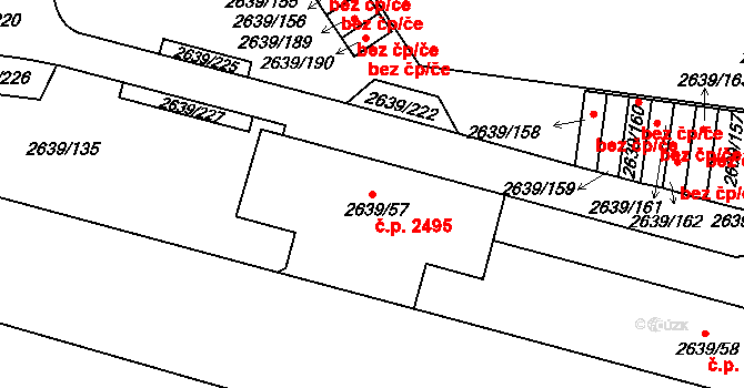 Žižkov 2495, Praha na parcele st. 2639/57 v KÚ Žižkov, Katastrální mapa