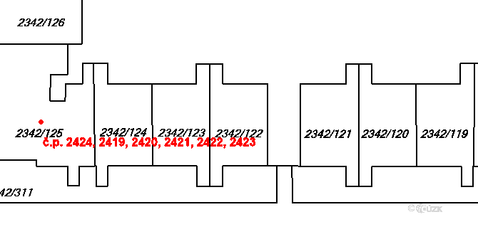 Stodůlky 2419,2420,2421,2422,, Praha na parcele st. 2342/122 v KÚ Stodůlky, Katastrální mapa