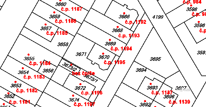 Dejvice 1195, Praha na parcele st. 3670 v KÚ Dejvice, Katastrální mapa