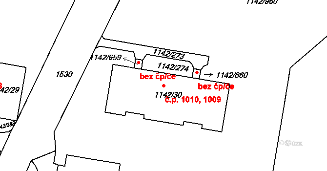 Řepy 1009,1010, Praha na parcele st. 1142/30 v KÚ Řepy, Katastrální mapa
